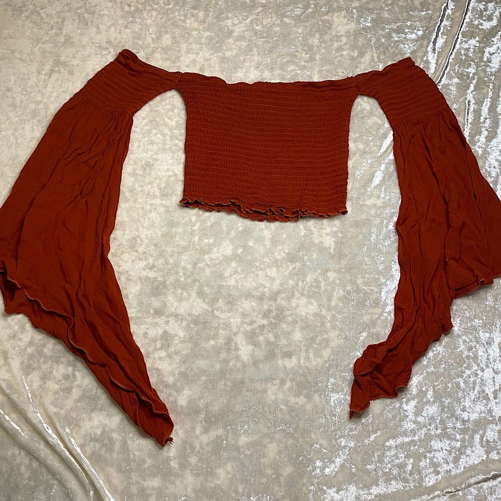 Burnt orange crop top w/ flare sleeves